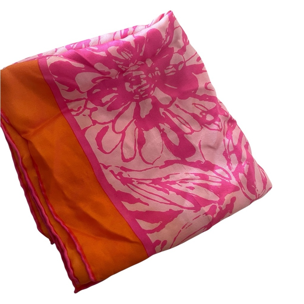 Burmel Pink & Orange Floral silk scarf 
26” x 26”